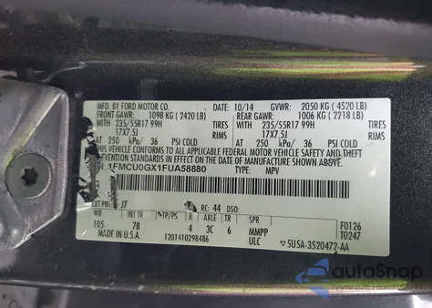 2015 Ford Escape Se из США, поврежденный, VIN 1FMCU0GX1FUA58880